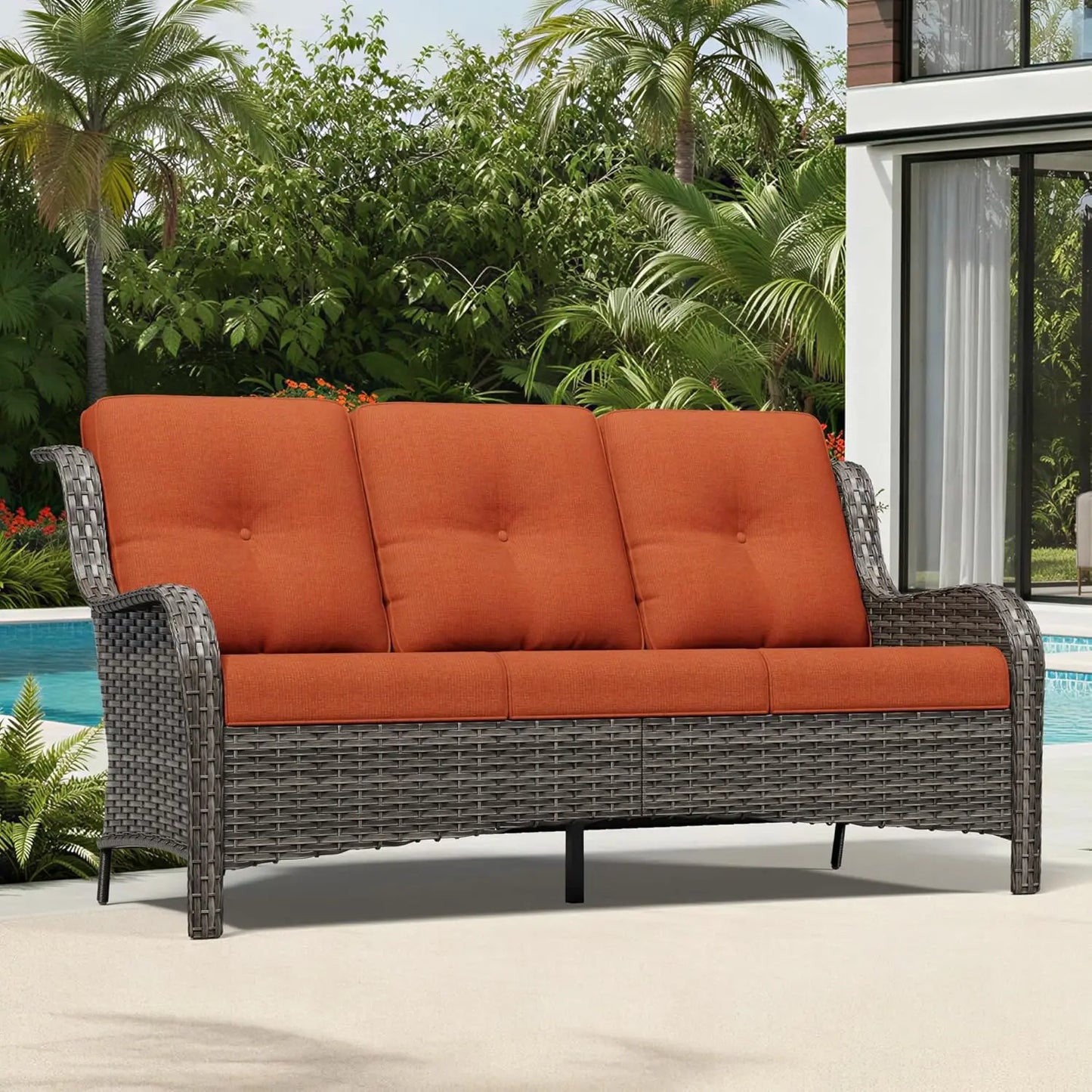 Outdoor Patio Wicker Sofa With Deep Cushions And Durable Frame