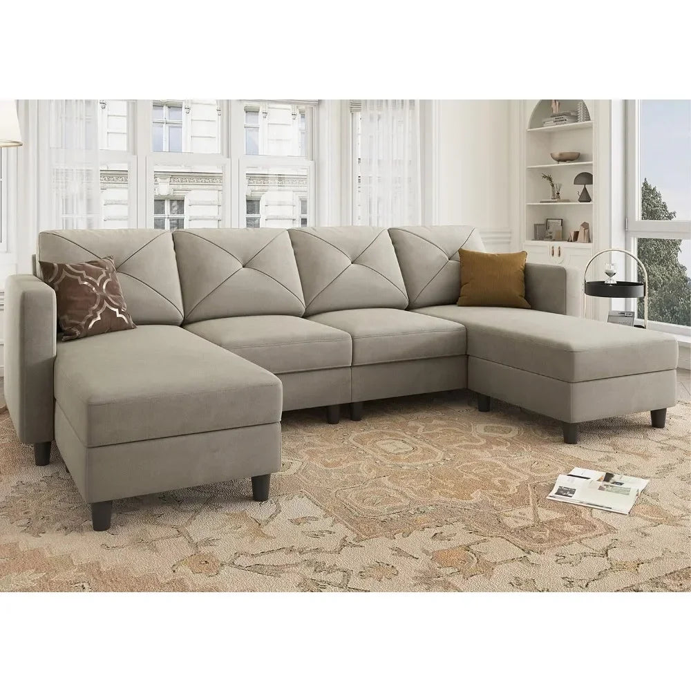 Velvet Sectional Sofa With Chaise U Shaped For Living Room