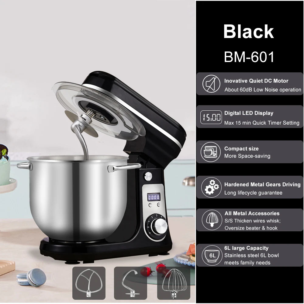 Biolomix 1200W 6 Speed Stand Mixer with 6L Bowl Tilt Head