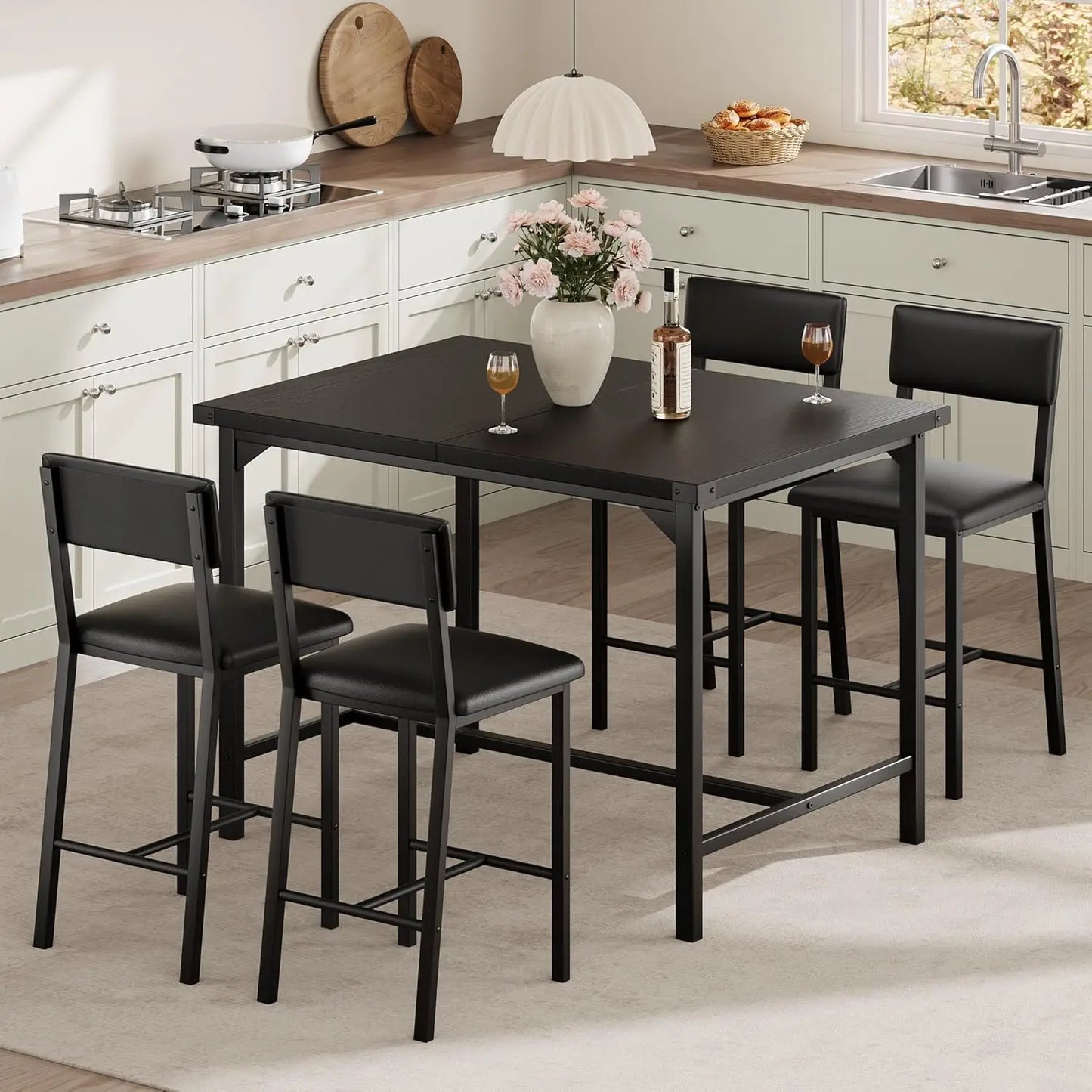 HiMISS 5 Piece Dining Table Set with Upholstered Chairs
