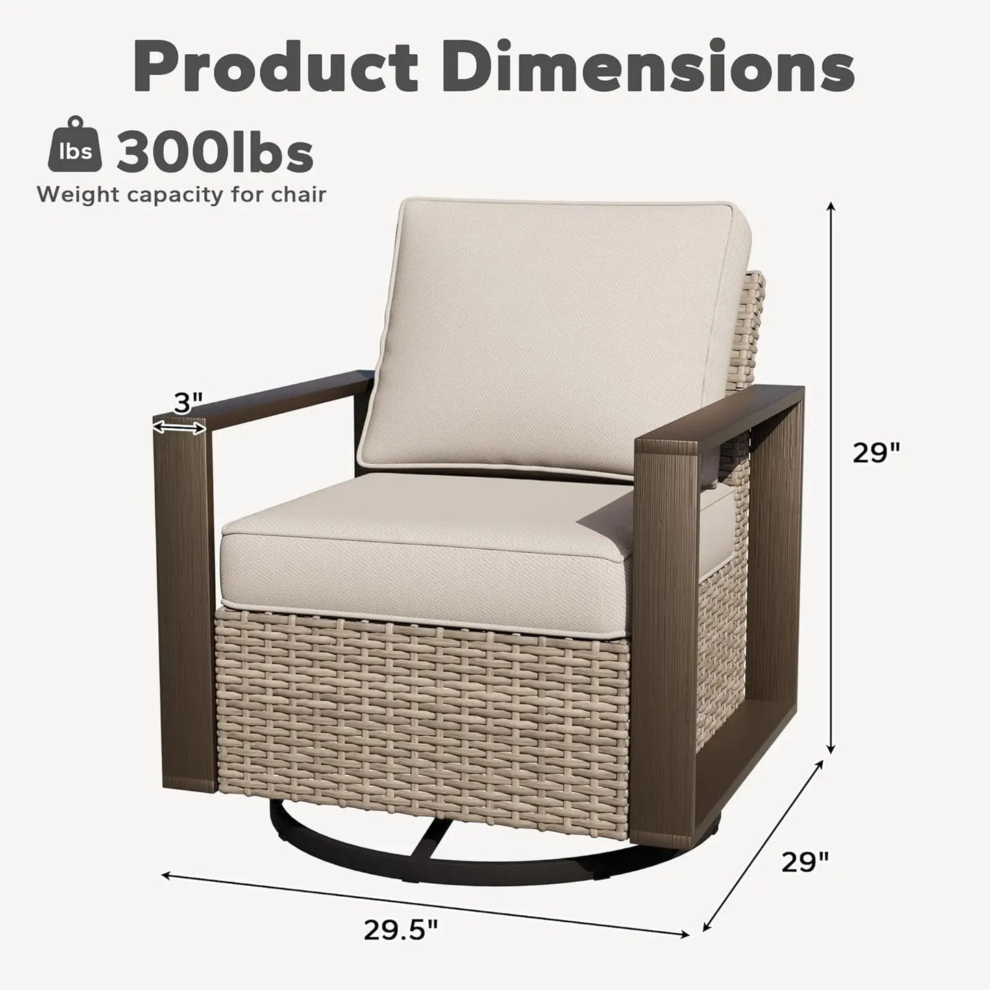 Outdoor Swivel Rocker Chairs Set 2 Pieces Wicker Rattan Cushions