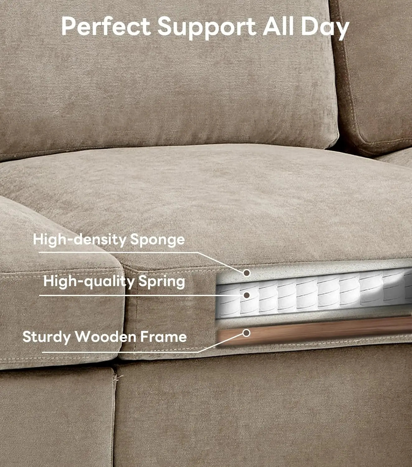 Modular U Shape Sectional Sofa With Chenille Cushions For Living Room