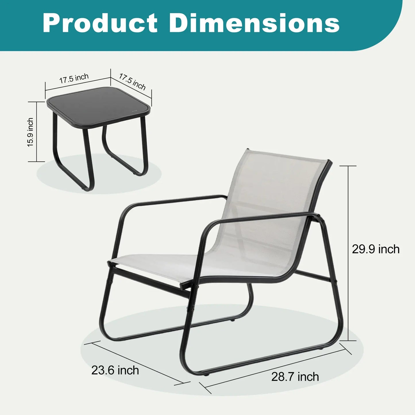 JHK Patio Furniture 3 Piece Outdoor Set With Table Metal Frame