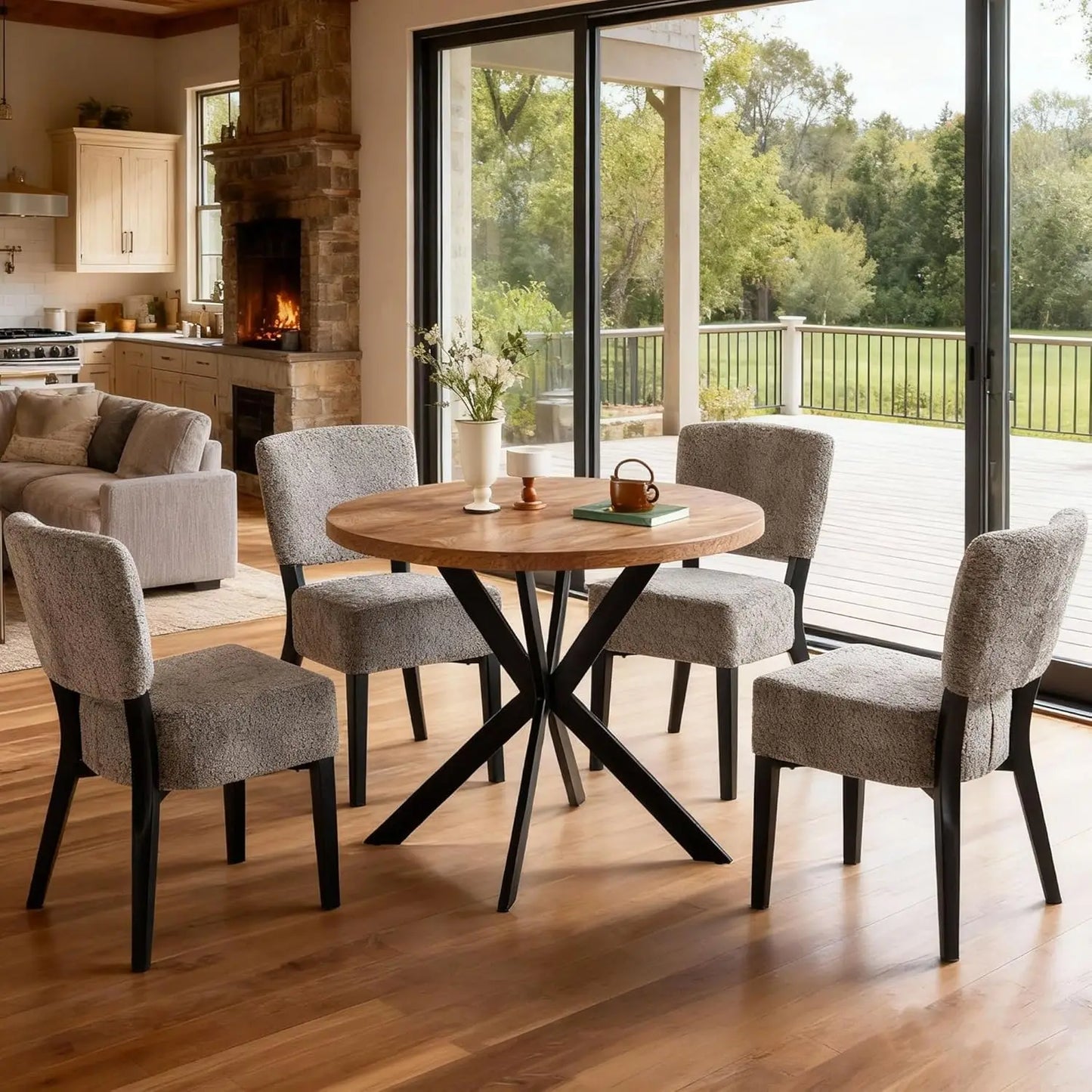 Round Dining Table Set For Four With Stackable Chairs