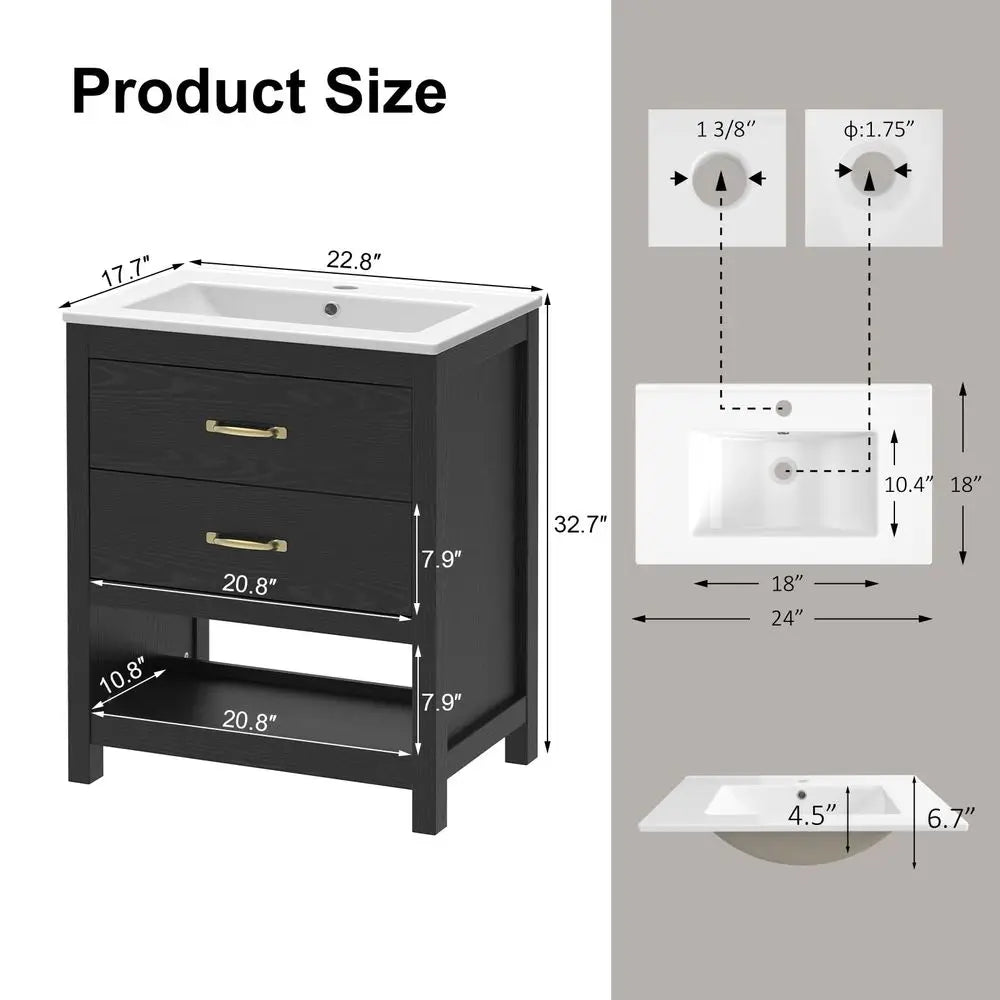 Vanity With Sink Modern Bathroom Cabinet Set LED Light