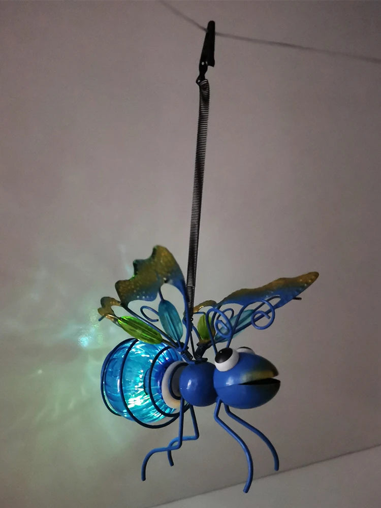 Solar Iron Insect Statue With LED Fairy Lights Outdoor Garden