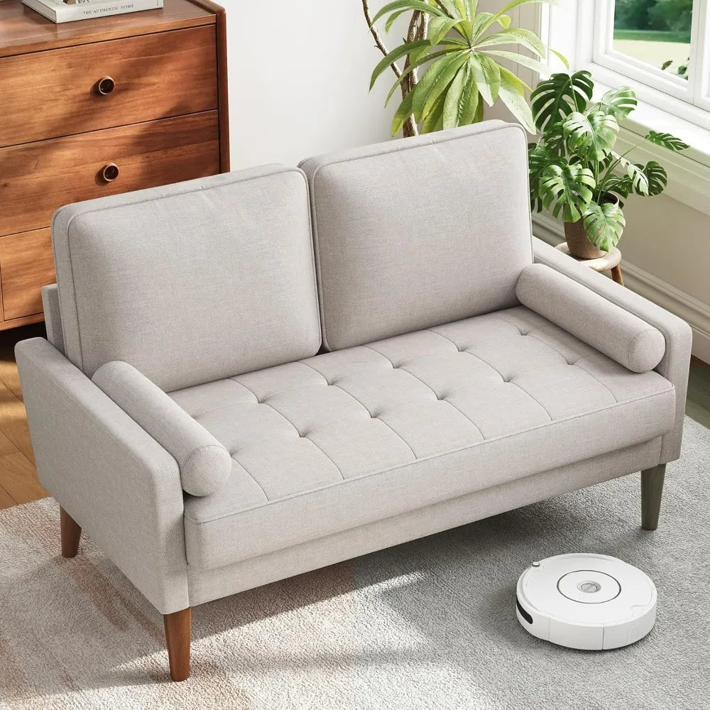 Mid Century Modern Loveseat Sofa With Wood Legs For Apartment