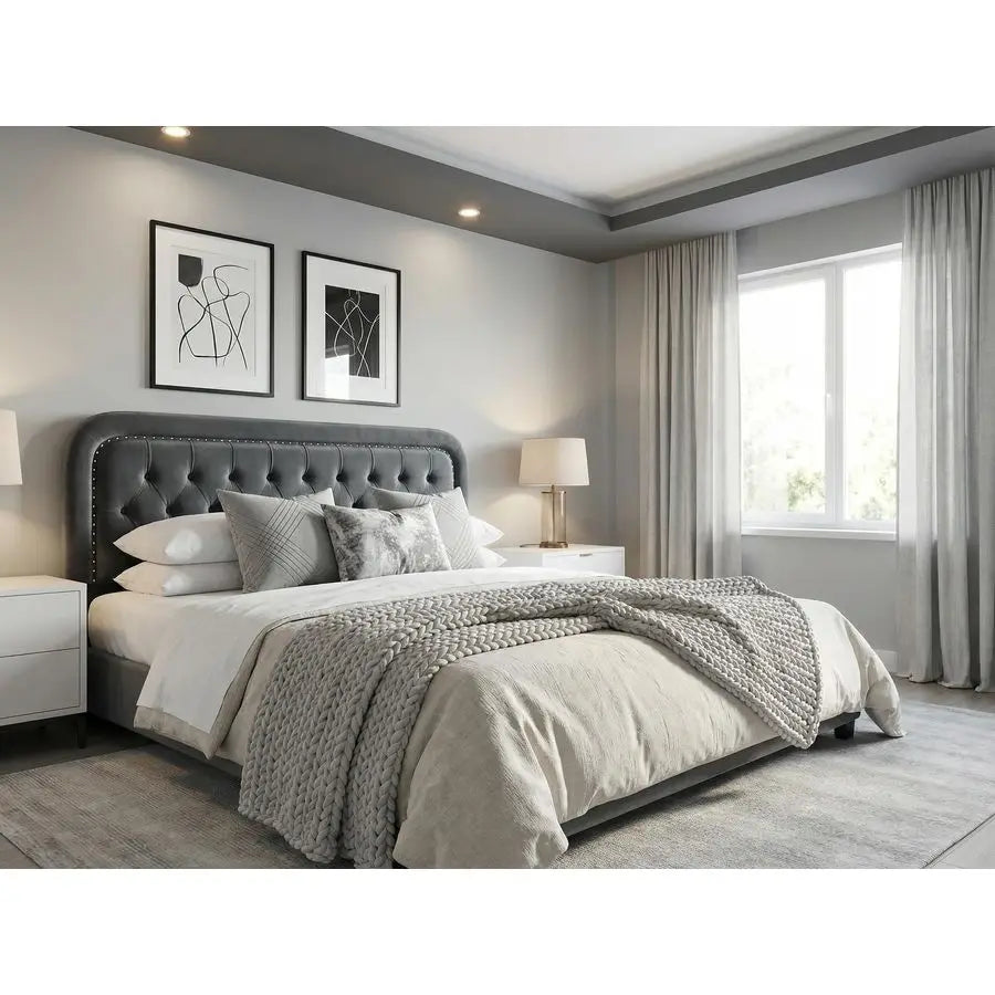 XMSJ Upholstered Headboard Adjustable Button Tufted Nailhead