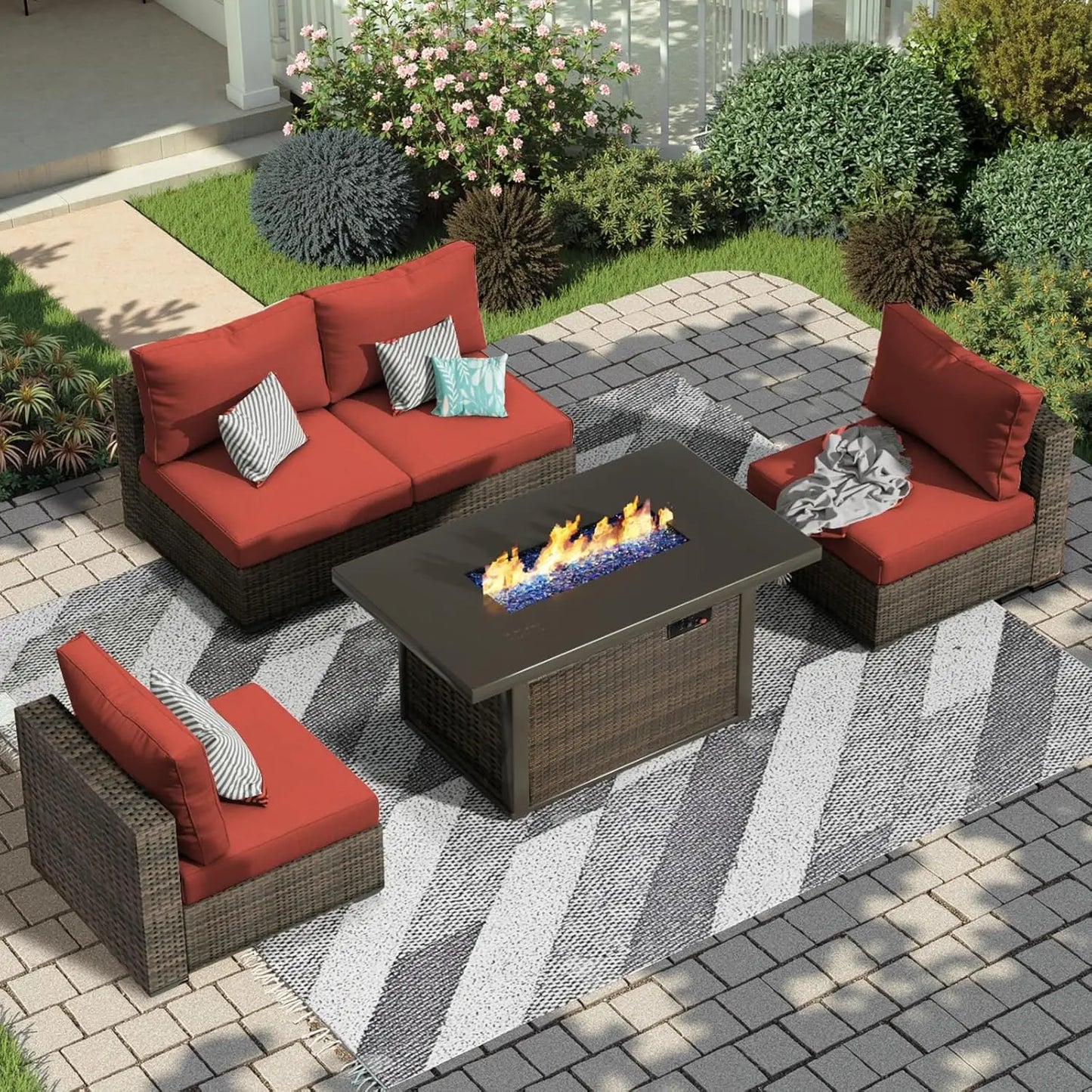 Outdoor Patio Furniture Set With Fire Pit Table And Sectional