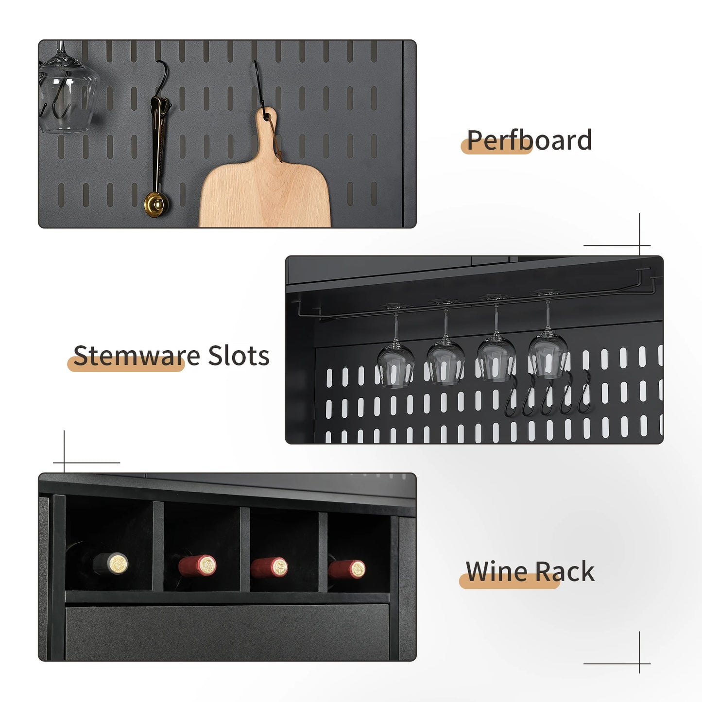 VOWNER Pantry Cabinet Freestanding Kitchen Storage Pegboard Power Outlet