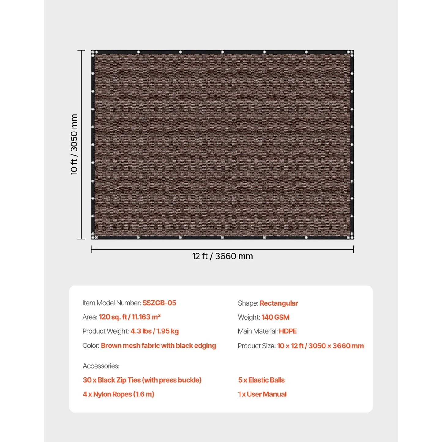 SucceBuy 90 Percent Sun Shade Cloth For Outdoor HDPE Canopy