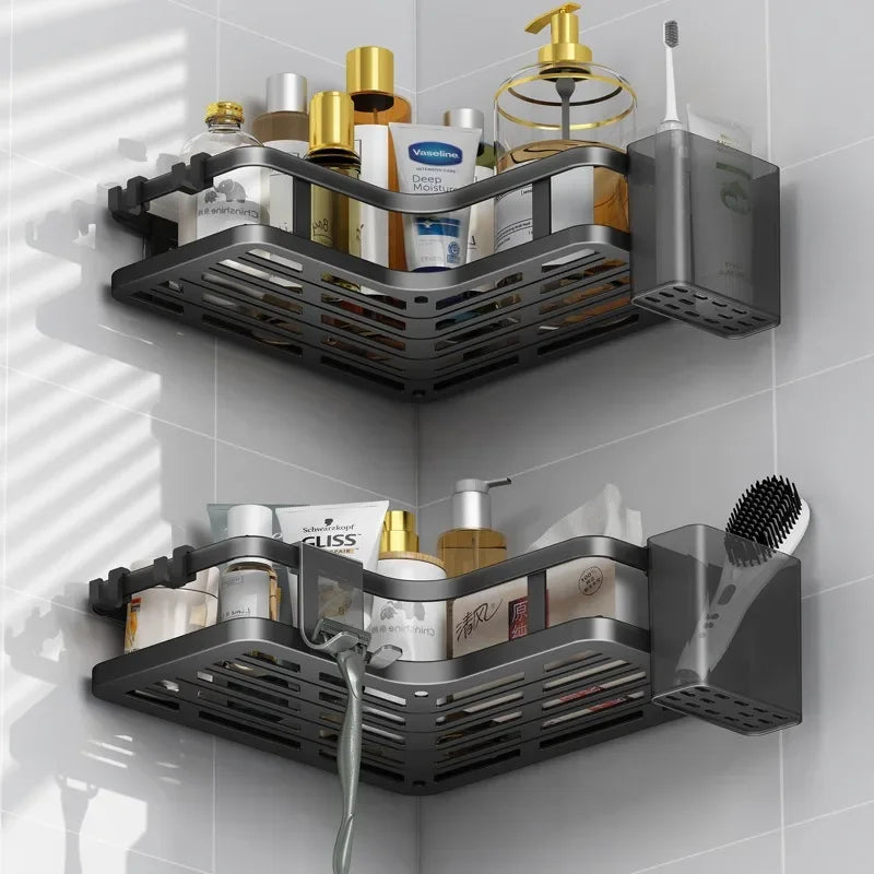 DoubleLayer Stainless Steel Corner Shelf No Drilling Wall Mount Organizer