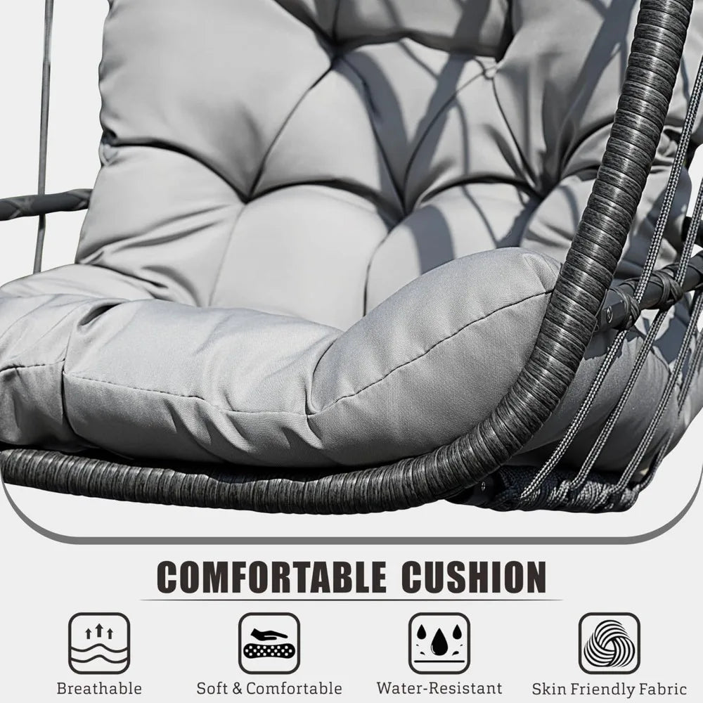 Hanging Egg Chair With Stand Outdoor Patio Wicker Swing Cushion