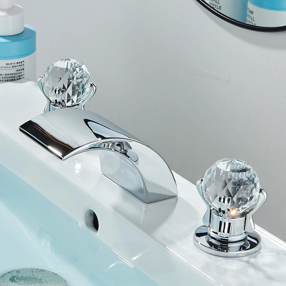 Quyanre LED Widespread Bathroom Faucet Waterfall Lavatory Tap Single Handle