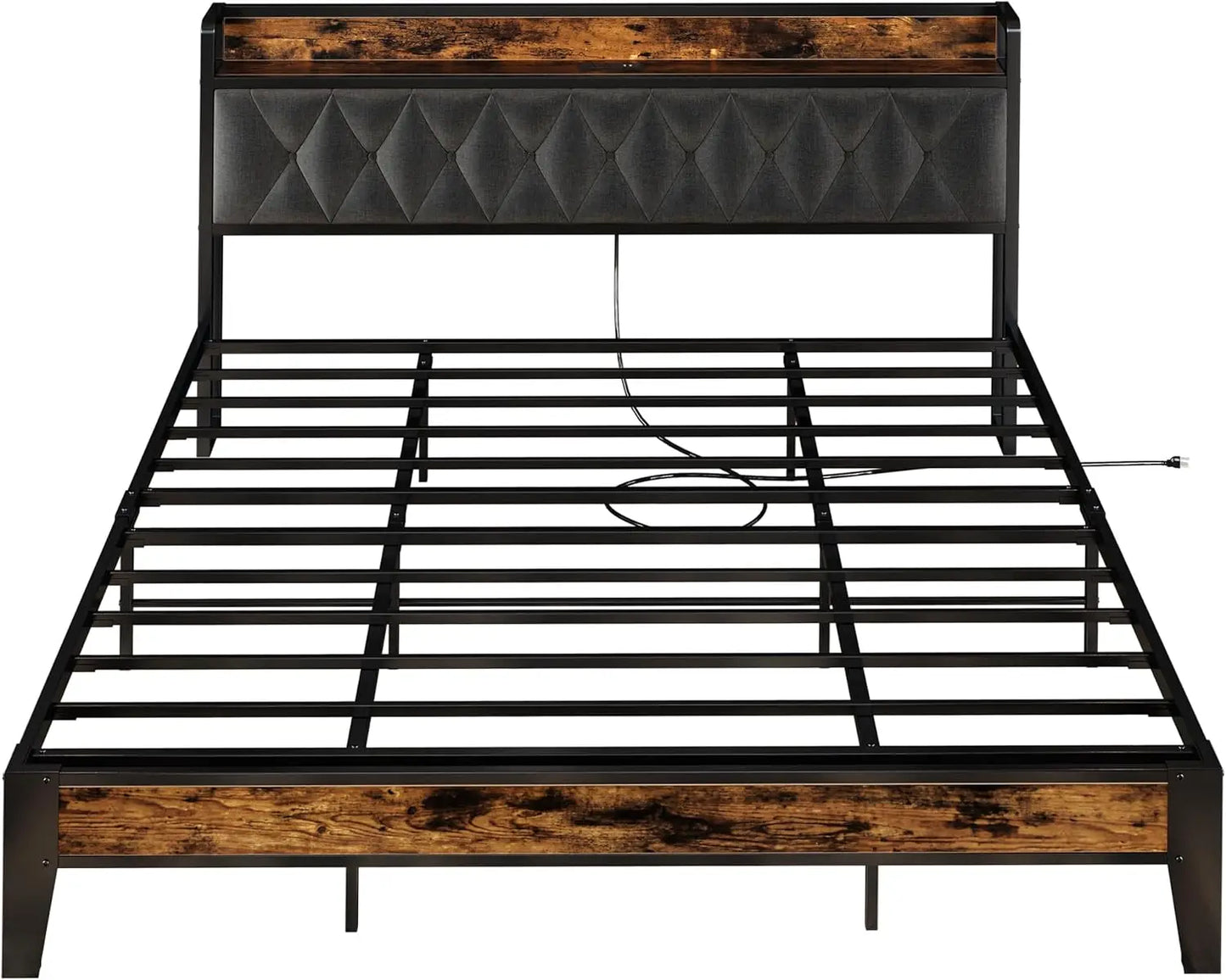 ANCTOR Bed Frames With Storage Headboard Outlets No Noise No Box Springs