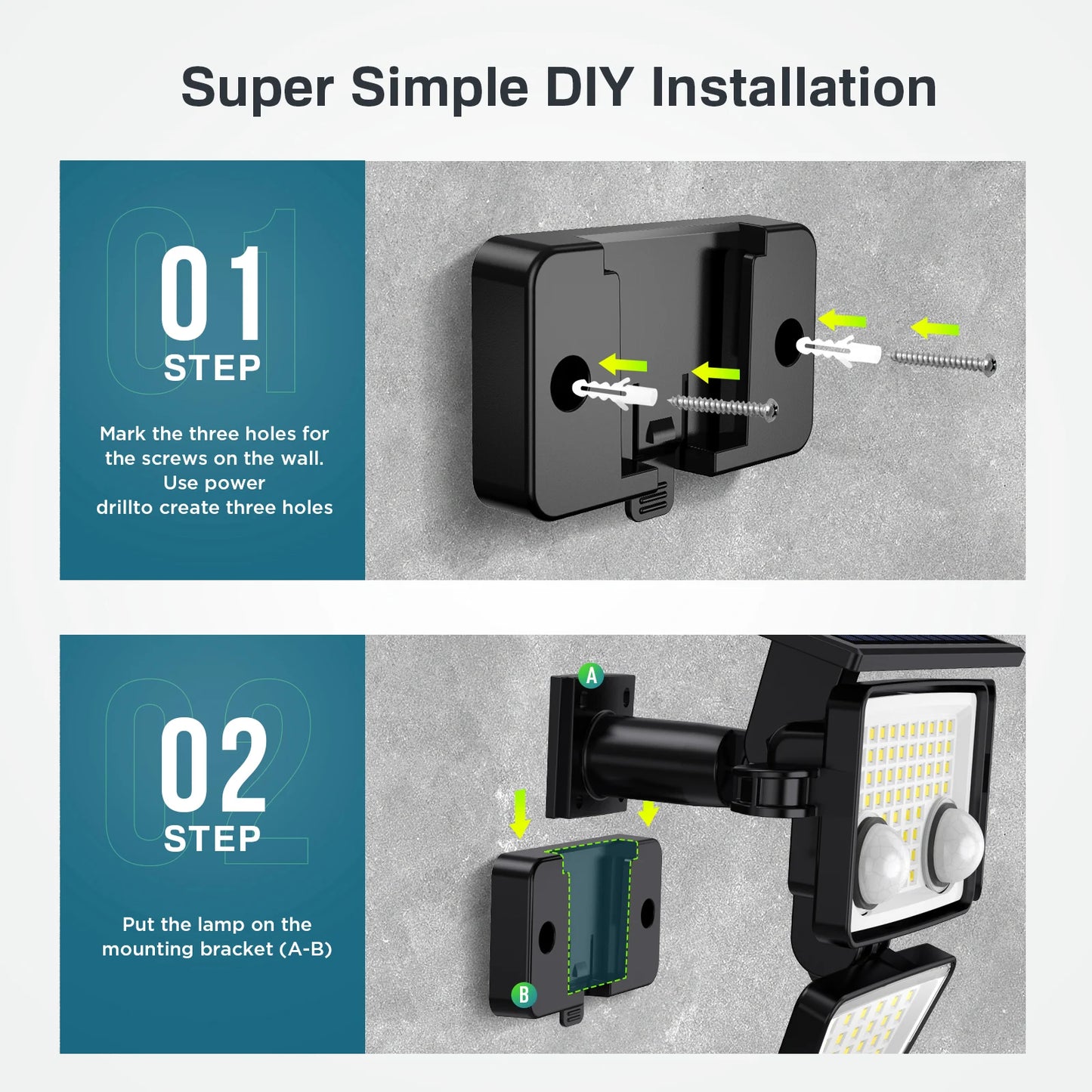 SZRSTH Solar Lights 3000LM 188 LED Motion Sensor Flood Lights