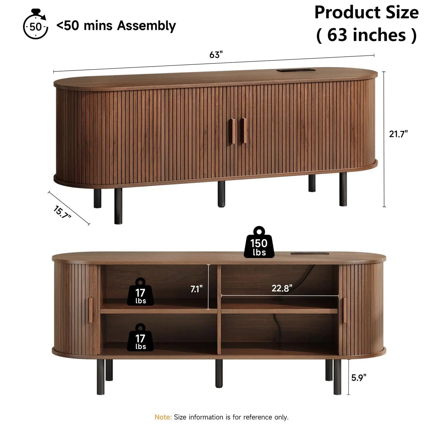 TV Stand With Power Outlet and Sliding Door Storage Entertainment Center