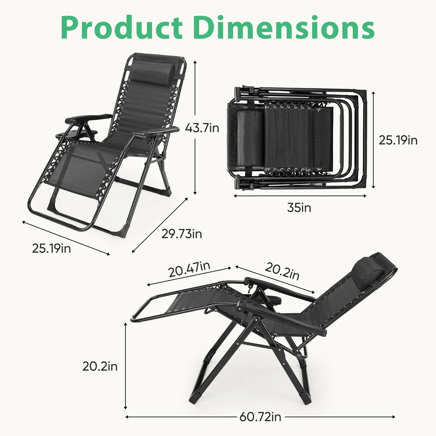 JHK Zero Gravity Recliner Outdoor Folding Lounge Chair