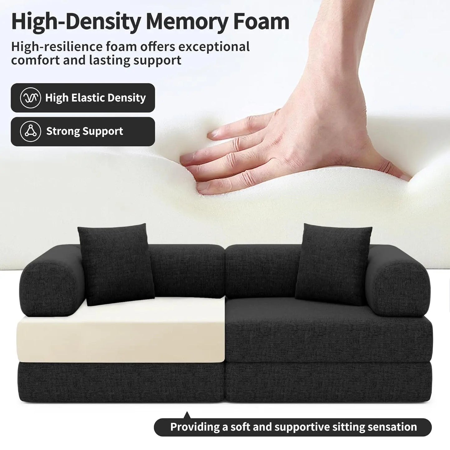 Foldable Convertible Sofa Bed With Foam Cushions And Fixed Frame