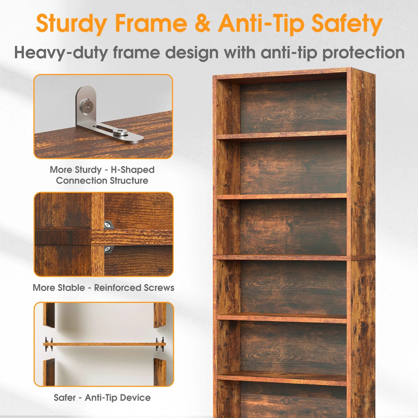 MCQ 6 Shelf Wood Bookcase Open Storage Organizer Display
