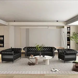DAFIFY Velvet Chesterfield Sofa Loveseat Chair Set For Living Room