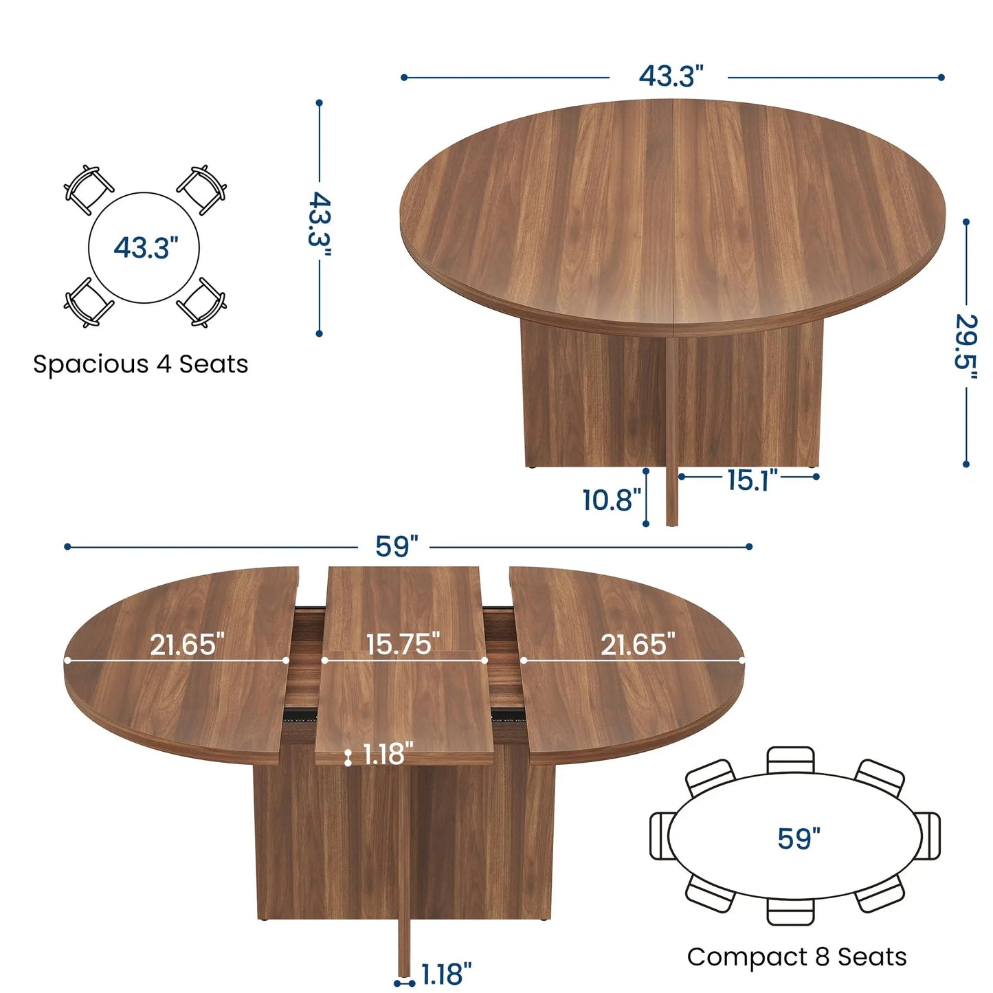 HiMISS Extendable Dining Table With Removable Leaves