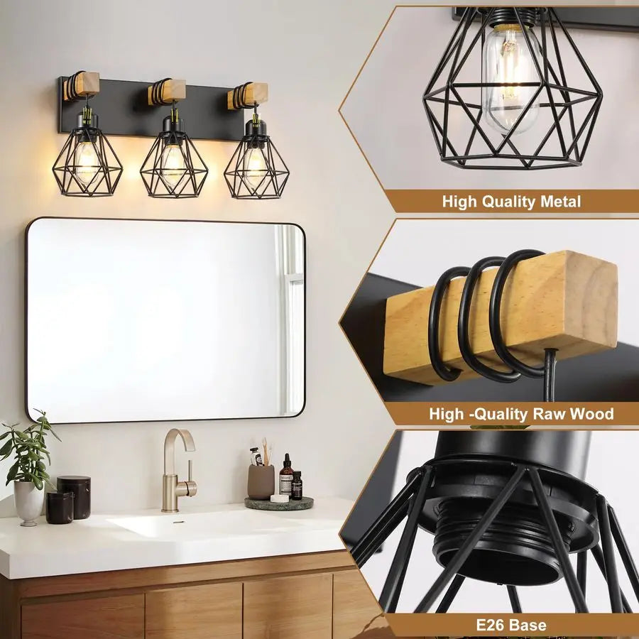 Farmhouse Wood Vanity Light Fixtures Over Mirror Sconces