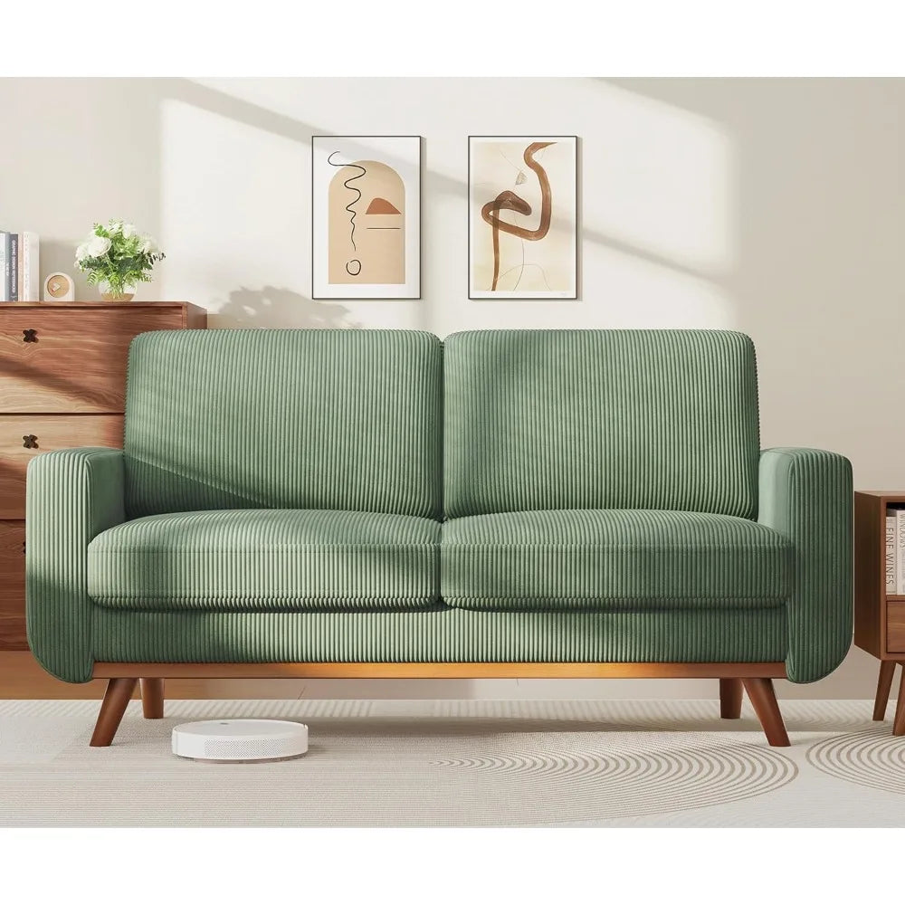 68 Loveseat Sofa Corduroy With Spring Cushion Wood Frame