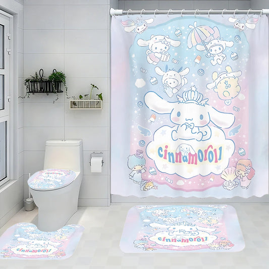 Sanrio Cinnamon Dog Bathroom Four-piece Set - Avant-garde Waterproof Shower Curtain, creating a complete bathroom kit