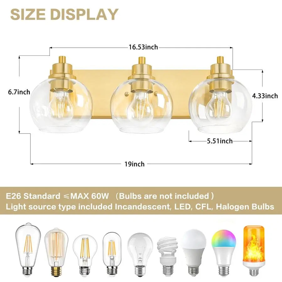 Three Light Vanity Bath Light Fixture Wall Sconce Brushed Brass