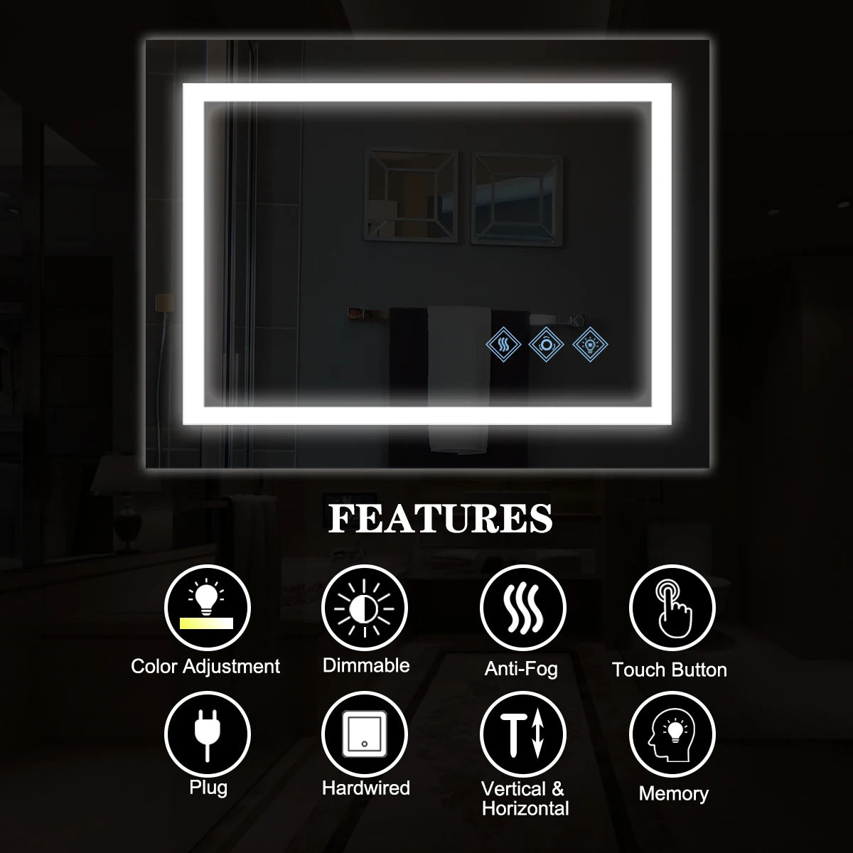 TWISTER.CK Modern LED Vanity Mirror With 3 Color Lighting Dimmable