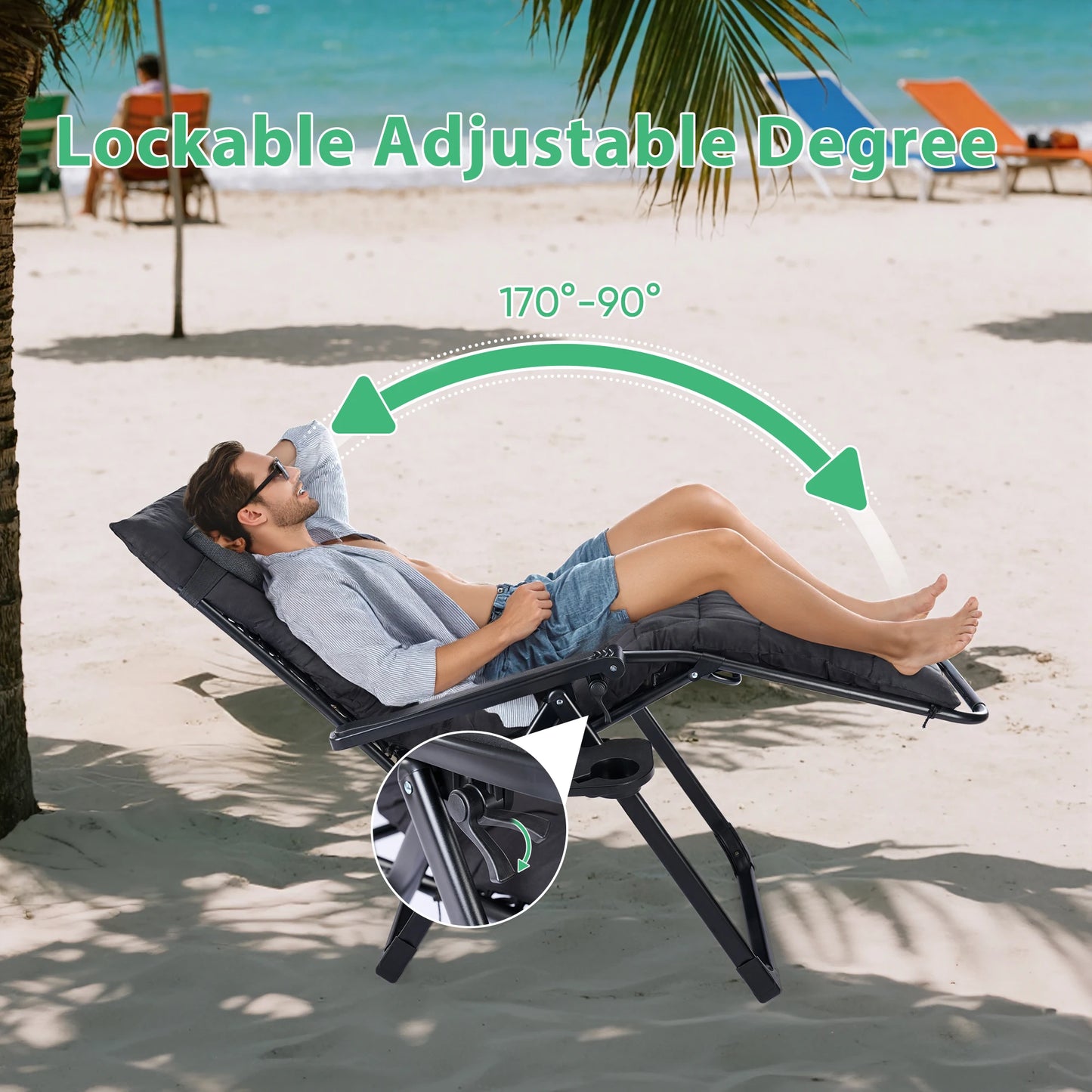 JHK Zero Gravity Folding Recliner Outdoor Lounge Chair Cup Holder