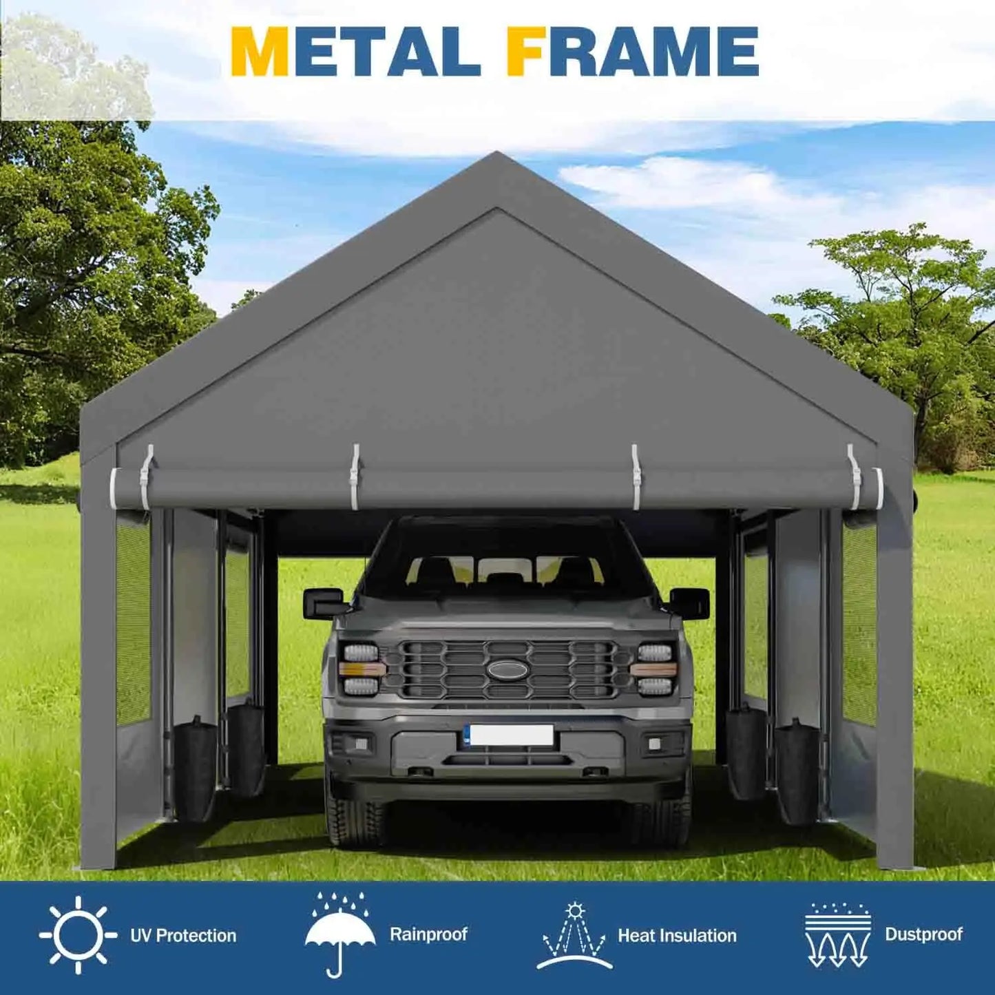 GELU Heavy Duty Carport Portable Garage With Rollup Windows