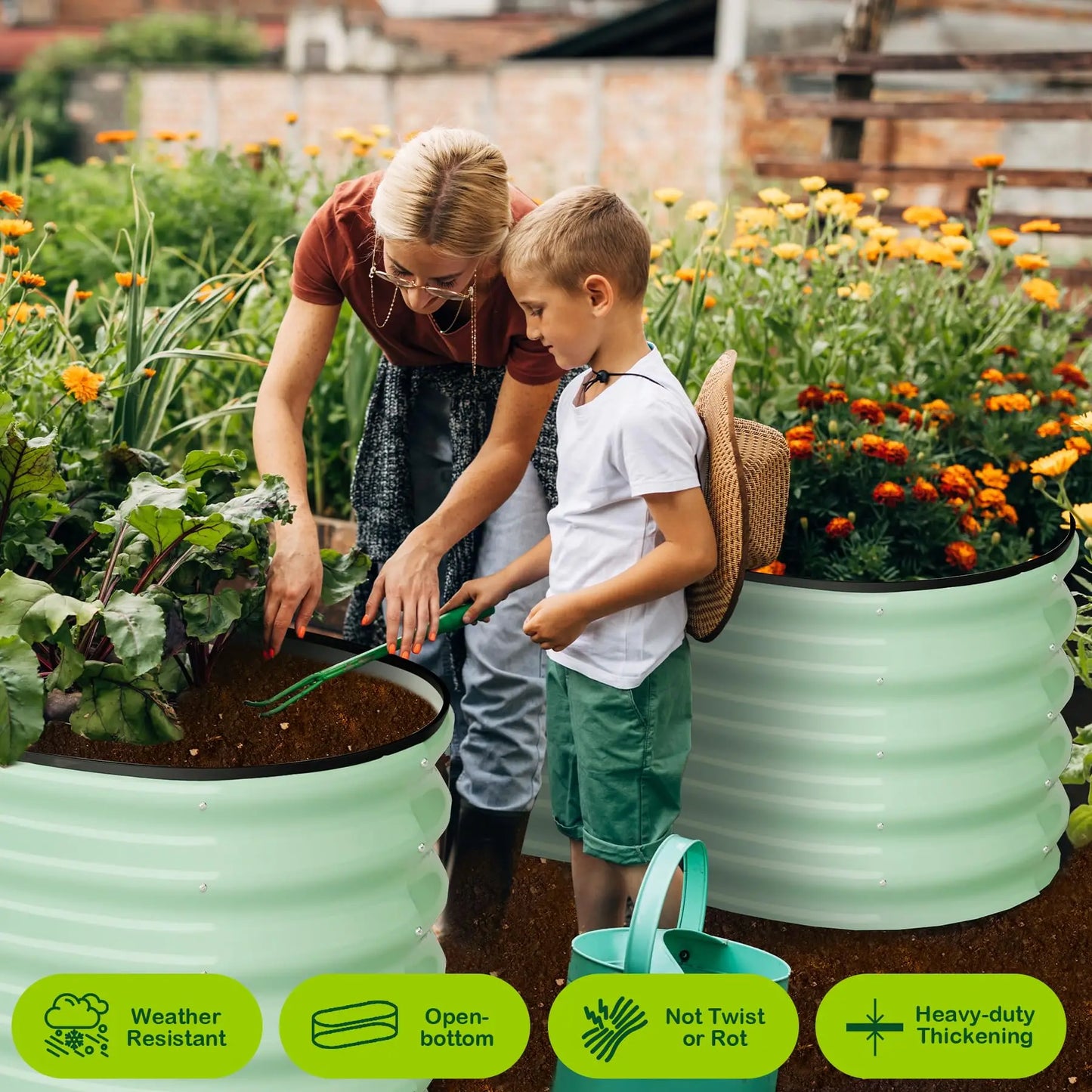 HiMISS 2 Pack Oval Galvanized Steel Raised Garden Bed Planter Box