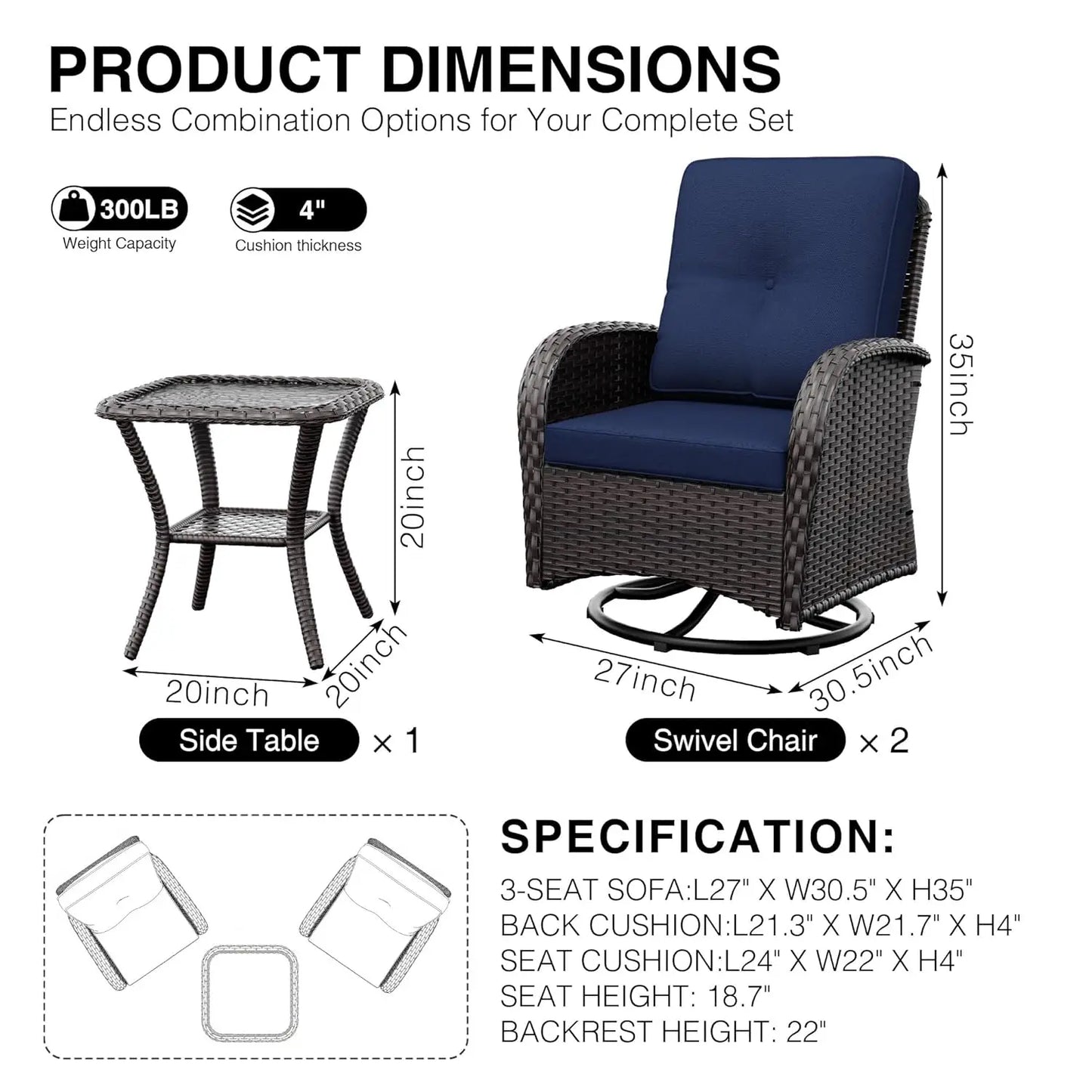 Outdoor Swivel Rocker Chairs Wicker Patio Set With Thick Cushions