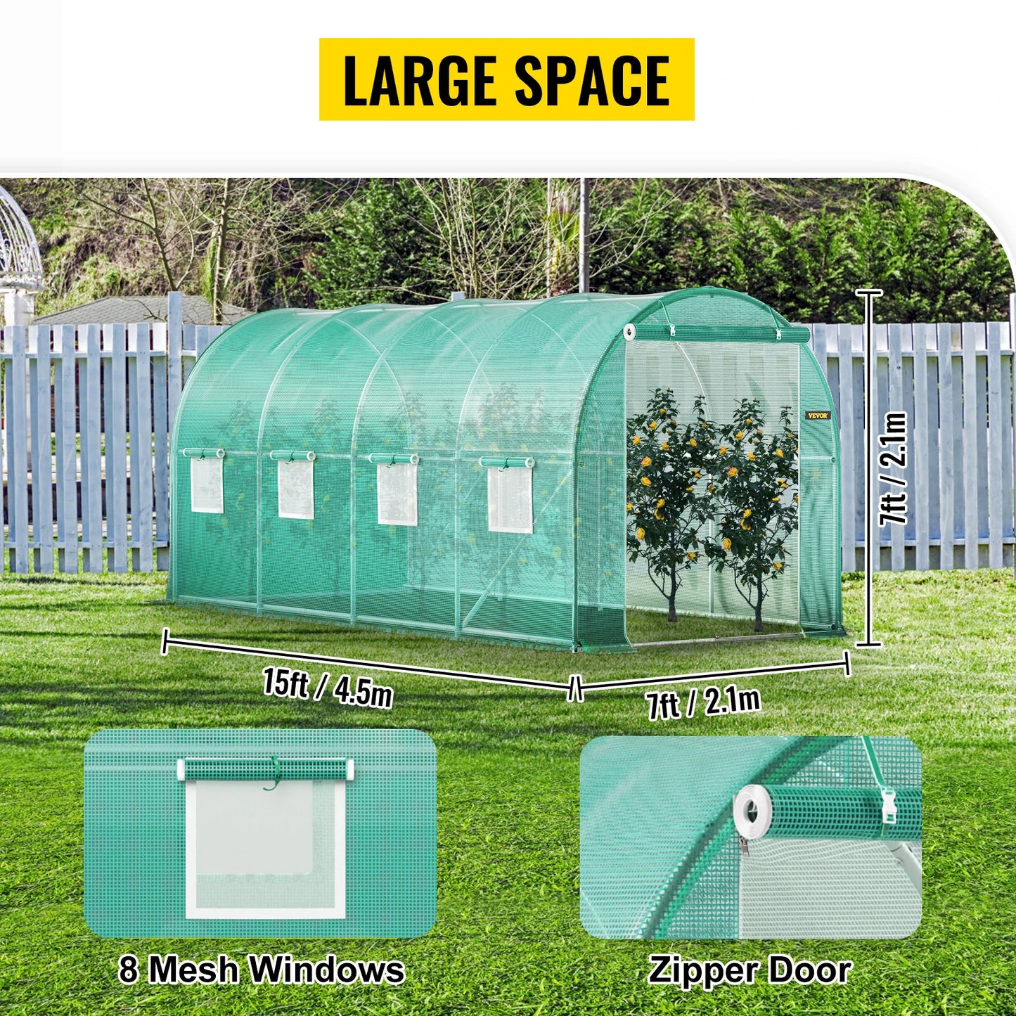 SucceBuy Walk-In Tunnel Greenhouse With Galvanized Frame Waterproof Cover