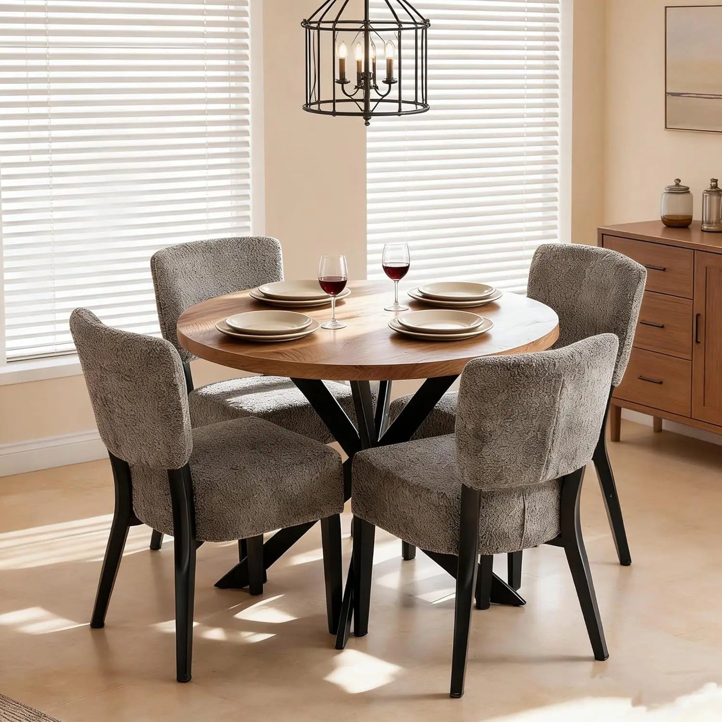 Round Dining Table Set For Four With Stackable Chairs