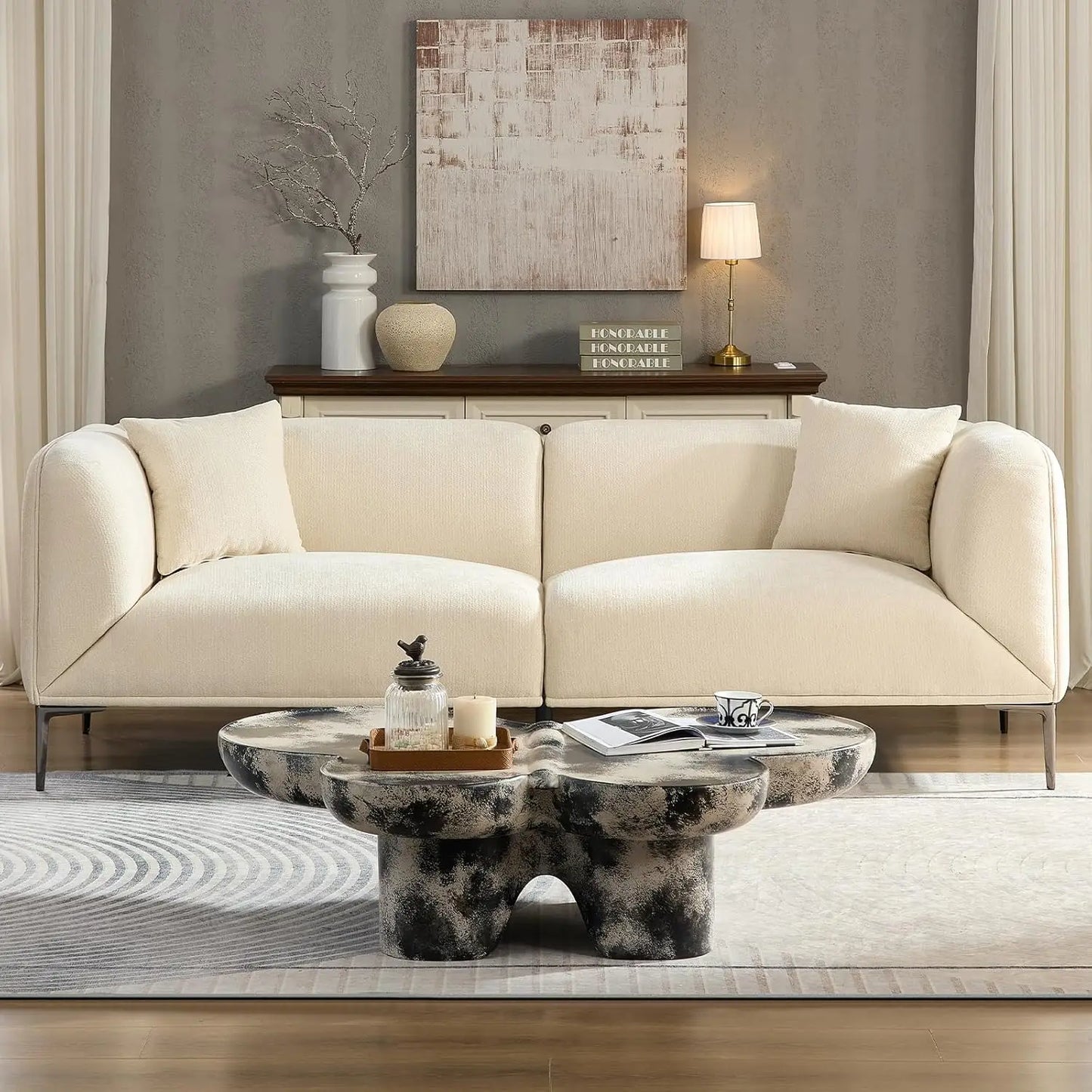 Modern Curved Fabric Sofa With Memory Foam Upholstery
