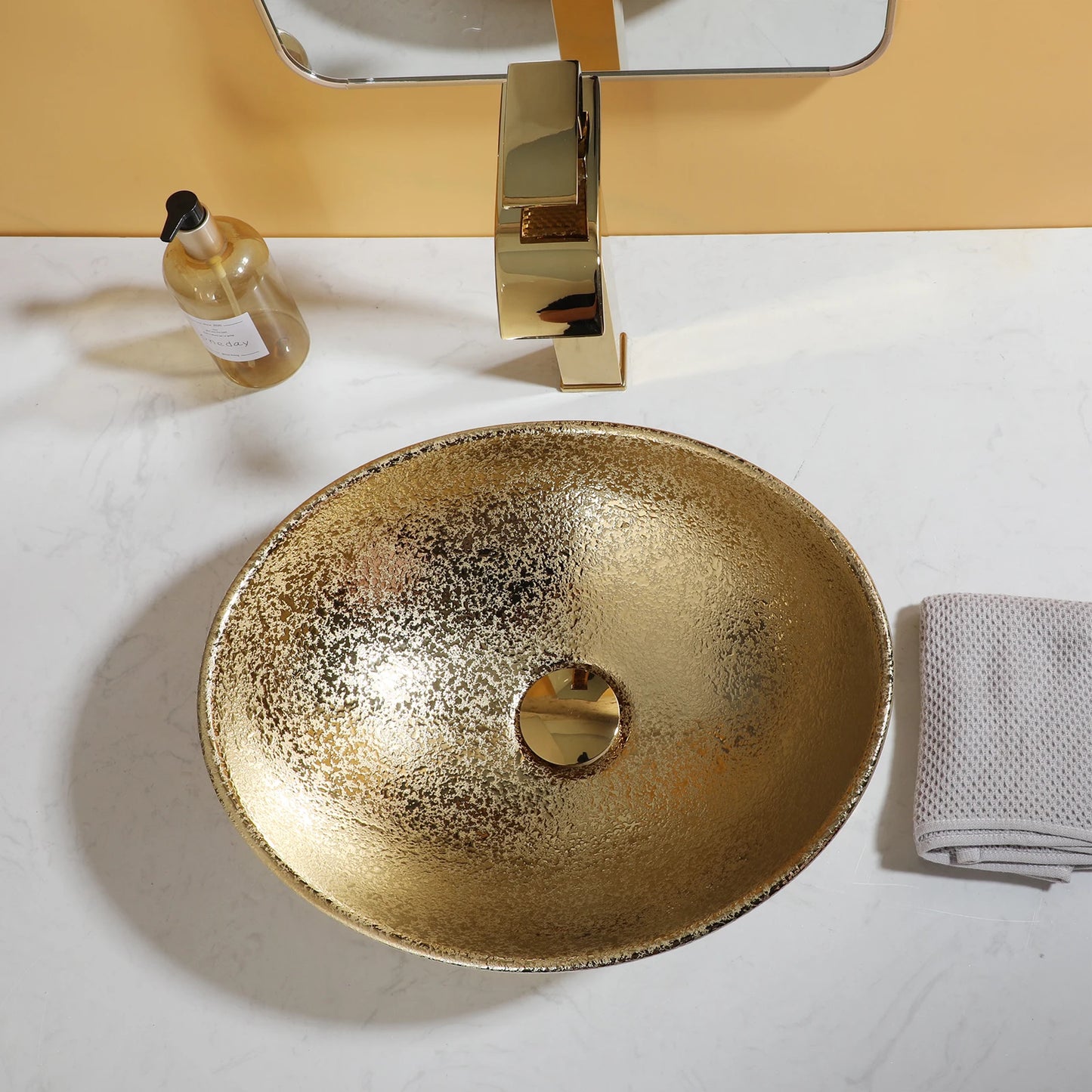 MEKKHALA Ceramic Vessel Sink Set With Waterfall Faucet For Bathroom