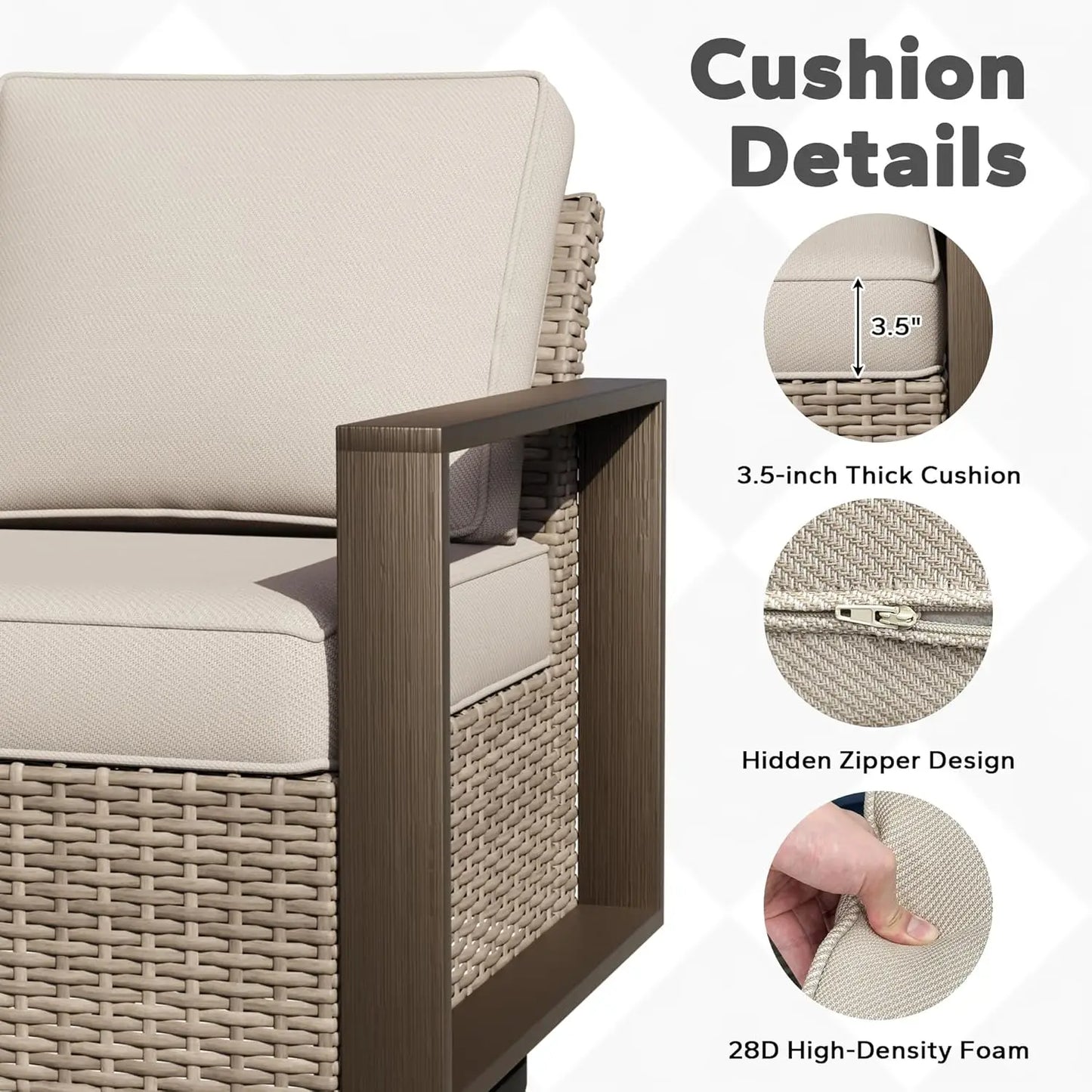 Outdoor Swivel Rocker Chairs Set 2 Pieces Wicker Rattan Cushions