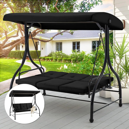 Outdoor Patio Swing Chair 3 Seat Canopy With Adjustable Backrest