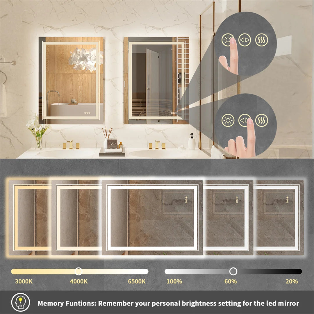 LUVODIC Luxury Crystal Clear LED Bathroom Mirror With Double Lights