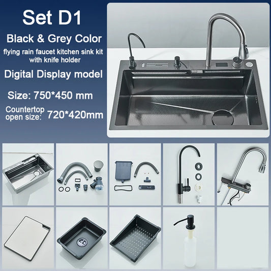 Rozin Stainless Steel Kitchen Sink With Digital Display And Faucet