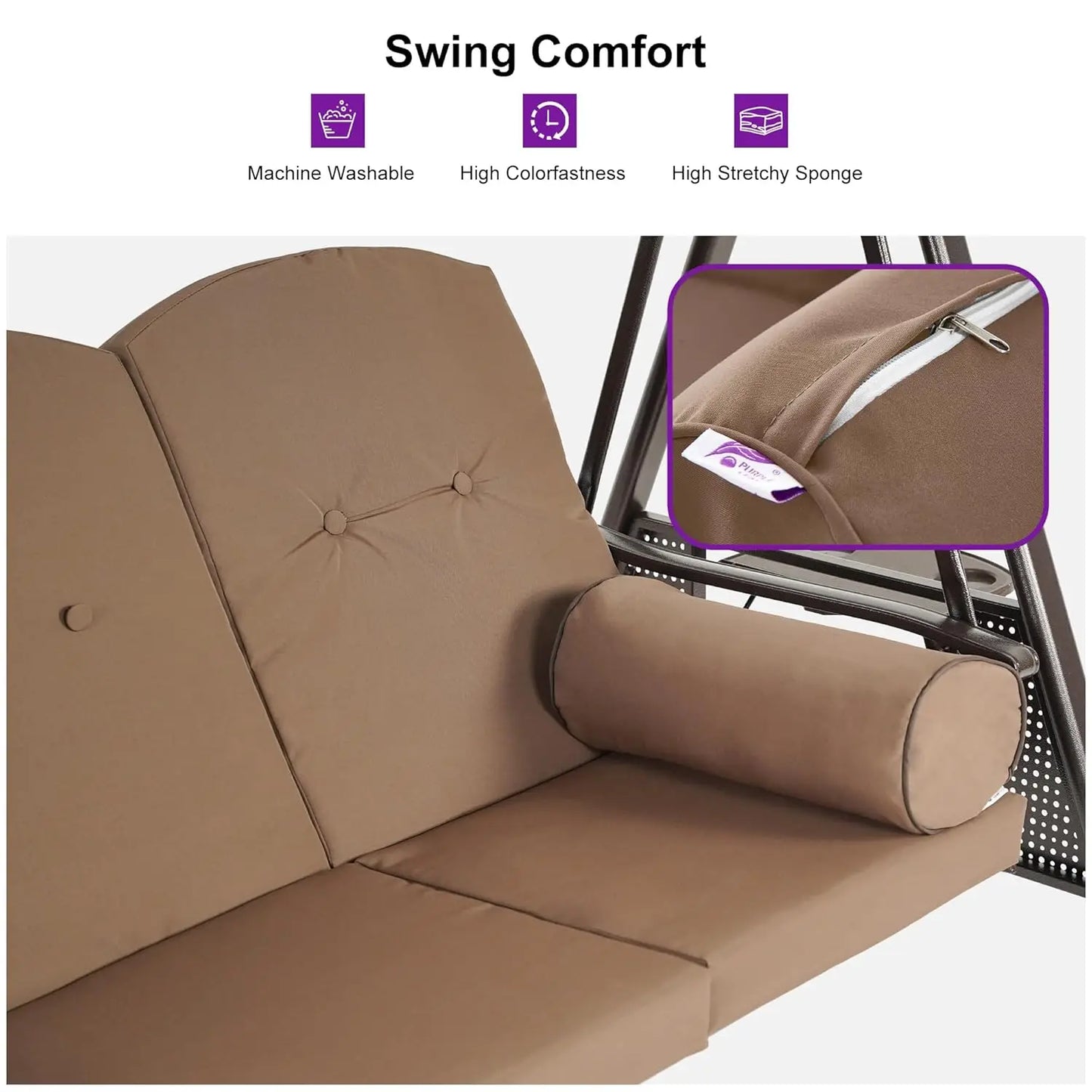 Adjustable Canopy 3 Seat Outdoor Porch Swing Bench Cup Holder