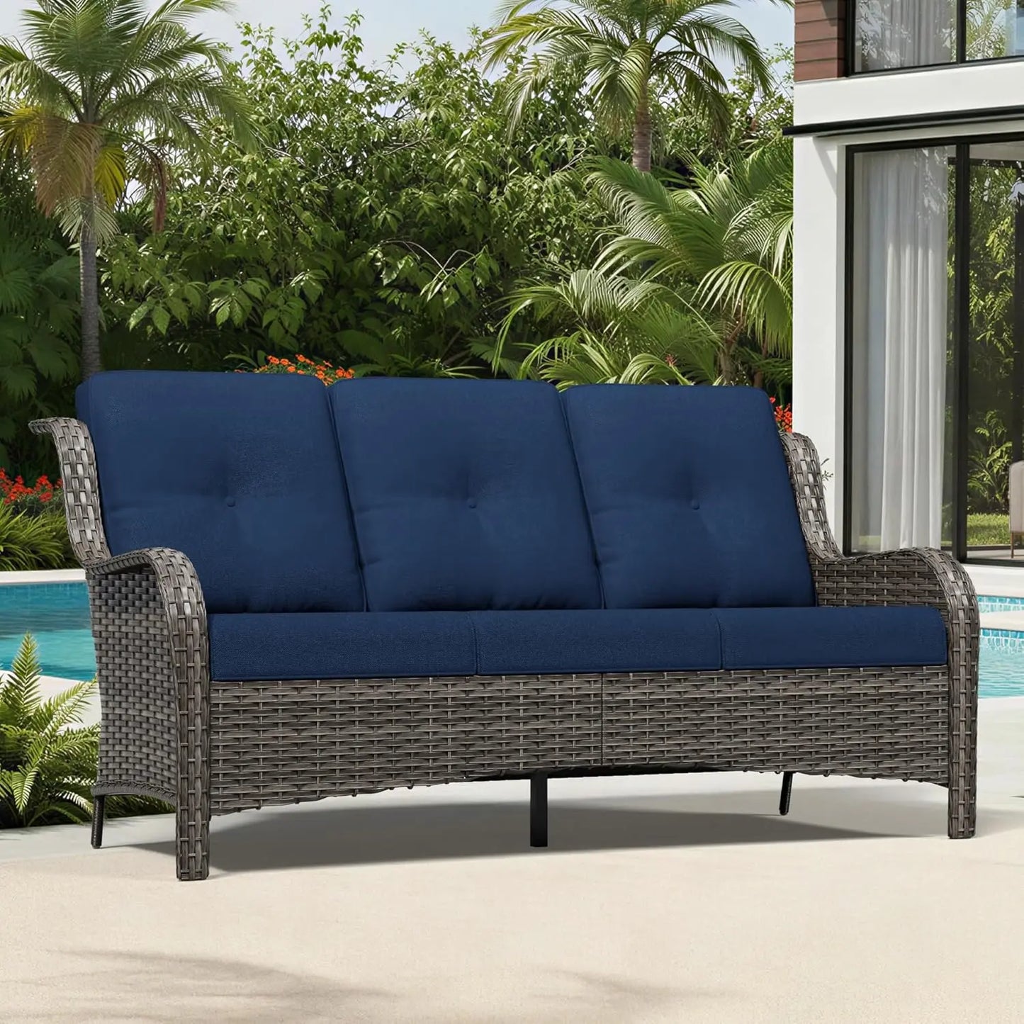 Outdoor Patio Wicker Sofa With Deep Cushions And Durable Frame