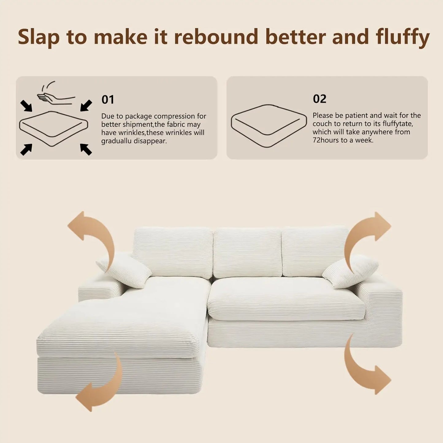 Cloud Modular Sectional Sofa With Chaise L-Shaped Corduroy Upholstered
