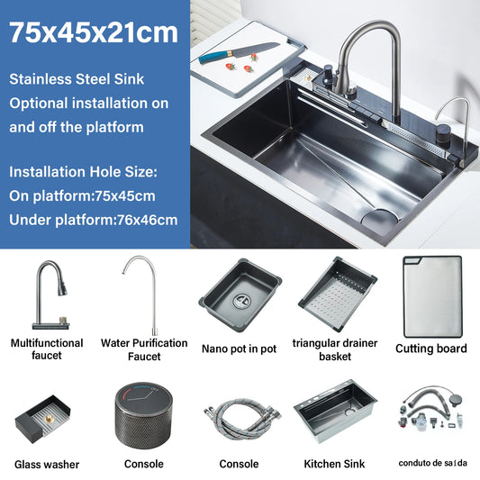 Wanmivezlo 304 Stainless Steel Waterfall Kitchen Sink Faucet Set