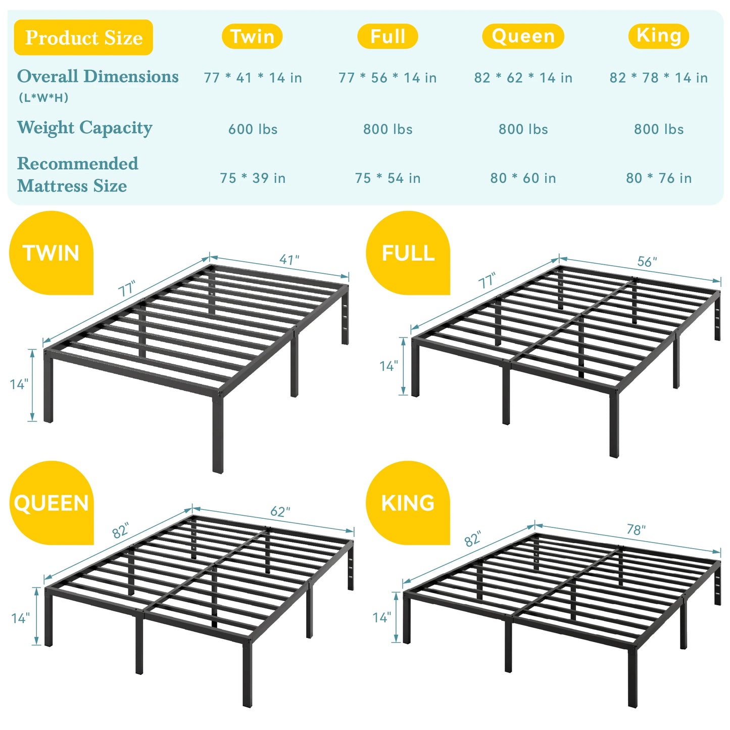 HOOMIC Heavy Duty Metal Bed Frame With Under Bed Storage Easy Assembly