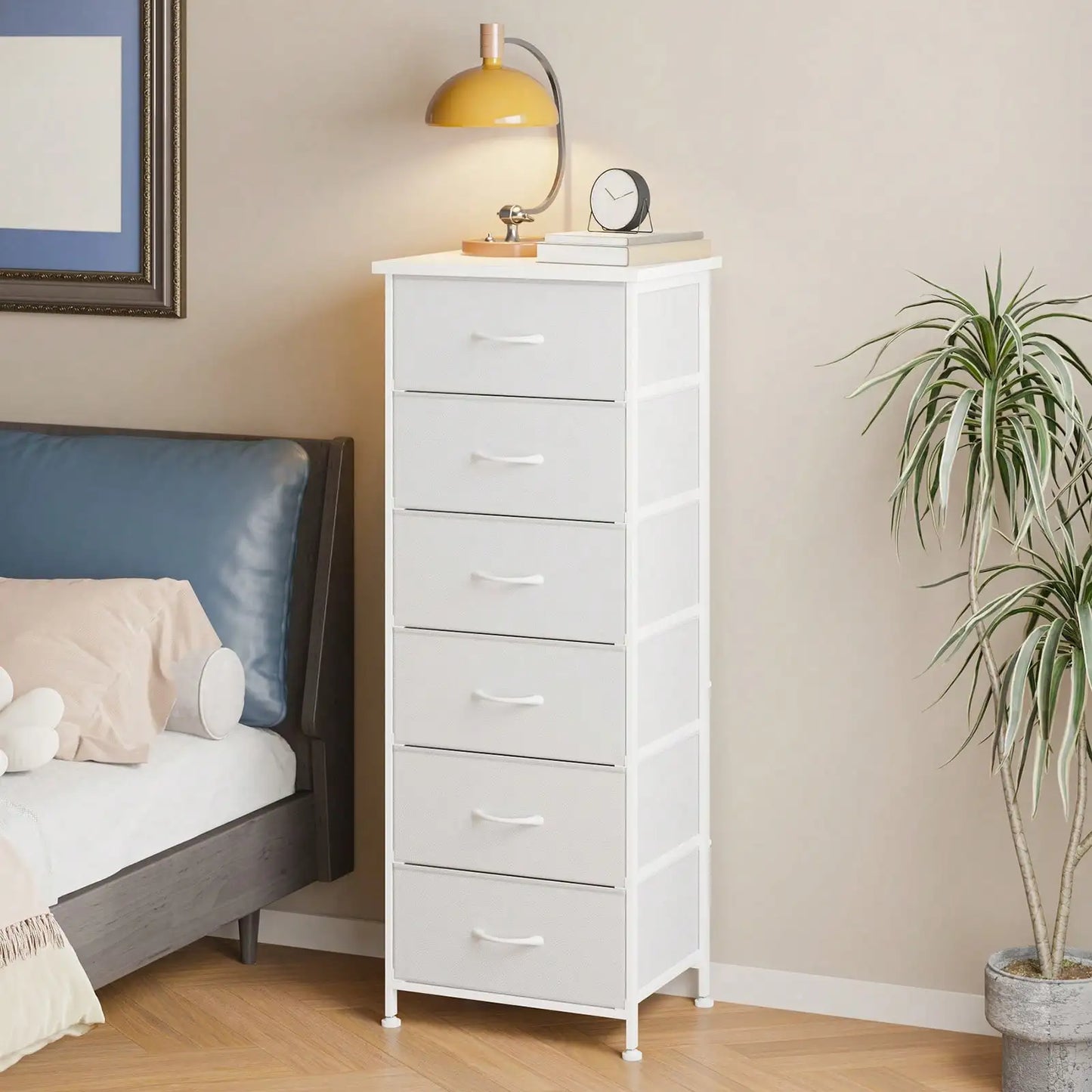 Six Drawer Nightstand Fabric Dresser For Bedroom Storage