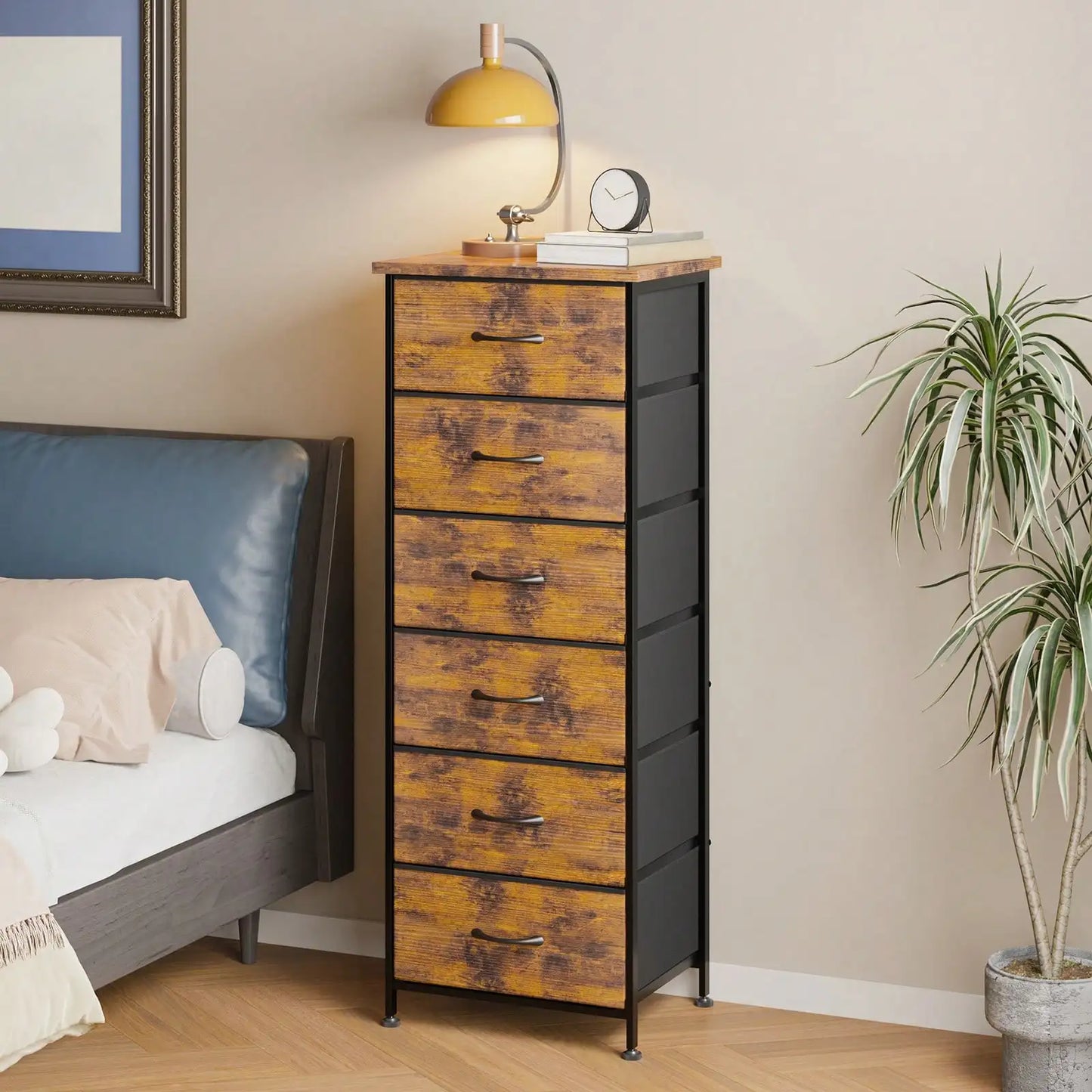 Six Drawer Nightstand Fabric Dresser For Bedroom Storage